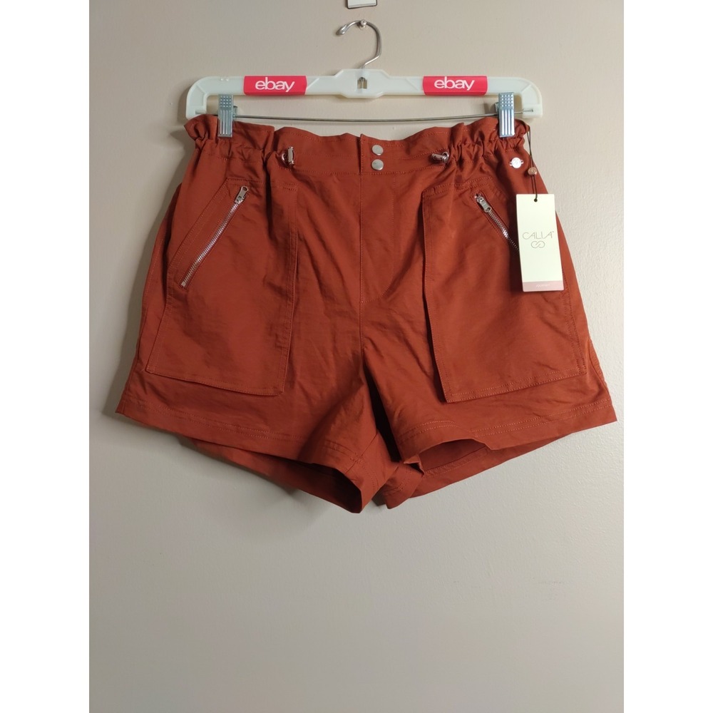 Calia Journey Odor Wick Rust Brown Pocket Lightweight Paperbag Shorts Size S